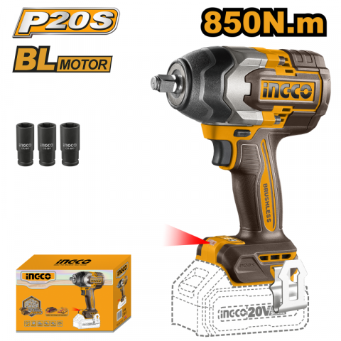 Cheie de Impact cu Acumulator, 850Nm, 20V, Brushless, 1/2’’