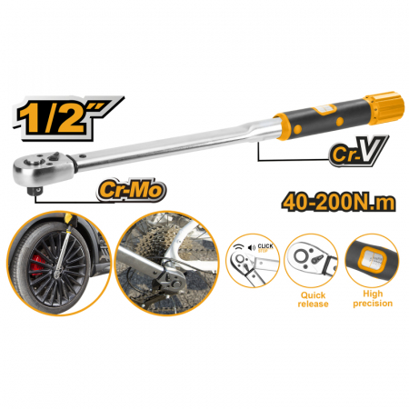 Cheie dinamometrica cu clichet 1/2'', 40-200Nm