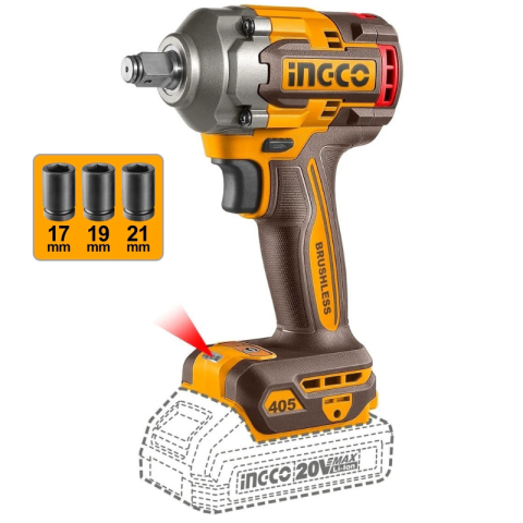 Cheie, Pistol de impact, 20V, 405Nm, Brushless, prindere 1/2, profesionala, fara acumulator si incarcator