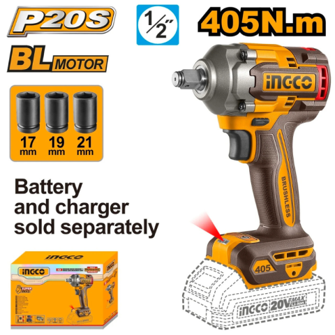 Cheie, Pistol de impact, 20V, 405Nm, Brushless, prindere 1/2, profesionala, fara acumulator si incarcator [1]