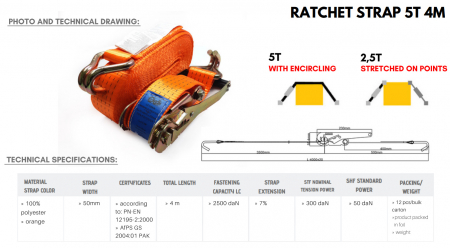 Chinga ancorare marfa, cu clichet,, 4M, 5tone, 2500daN - Truck LED AKC5004 [1]