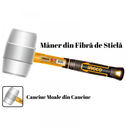 Ciocan cauciuc moale, alb, maner fibra 450g - INGCO  HRUH8316