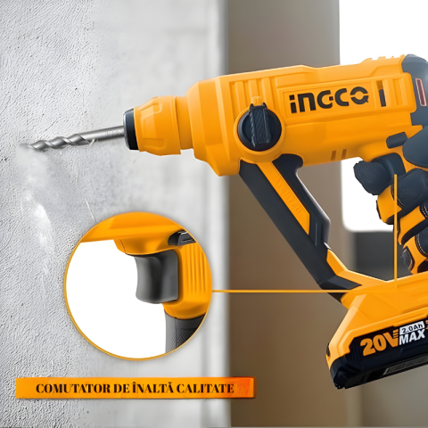 Ciocan rotopercutor pe acumulator 20V, SDS-Plus, 0-900 rpm, 0-5100 bpm, 1.5J, gaurire beton 13 mm [1]