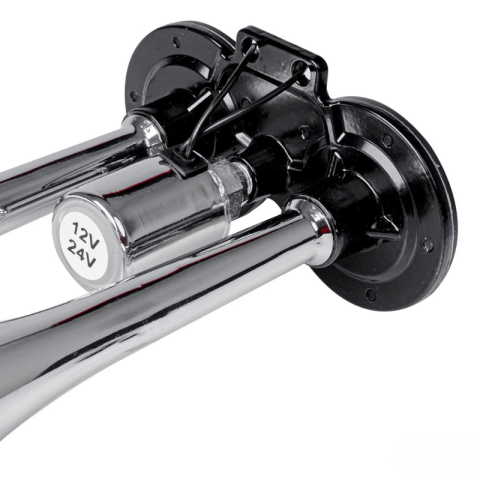 Claxon auto dublu fanfara 12-24V, 150dB, trompete 60cm si 30cm, metal cromat, cu electrovalva [1]