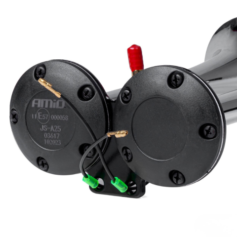 Claxon auto dublu fanfara 12-24V, 150dB, trompete 60cm si 30cm, metal cromat, cu electrovalva [3]