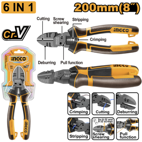 Cleste multifunctional 6 in 1, 20cm, Cr-V, dezizolare, sertizare, taiere cabluri [1]