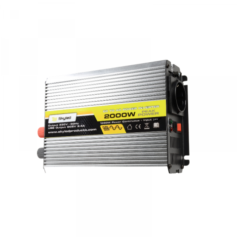 Electrice auto, camioane si remorci - Convertor, Invertor auto, USB, 2000W (putere instantanee), 1000W putere continua, unda sinusoidala modificata, 24V - 230V, 50Hz