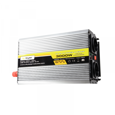Convertor, Invertor auto, USB, 3000W (putere instantanee), 1500W putere continua, unda sinusoidala modificata, 24V - 230V, 50Hz [1]