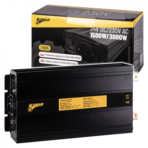 Electrice auto, camioane si remorci - Convertor Tensiune Auto, Invertor 24V DC la 230V AC, Putere 1500W-3000W, Unda Modificata, Priza Schuko, USB