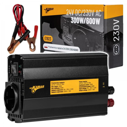 Electrice auto, camioane si remorci - Convertor Tensiune, Invertor auto 300W putere continuă, sinusoidal complet, 24V - 230V, 50Hz