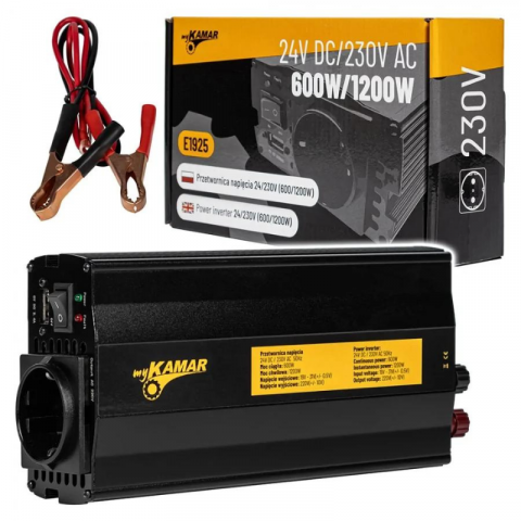 Electrice auto, camioane si remorci - Convertor Tensiune, Invertor auto 600W putere continua, sinusoidal complet, 24V - 230V, 50Hz