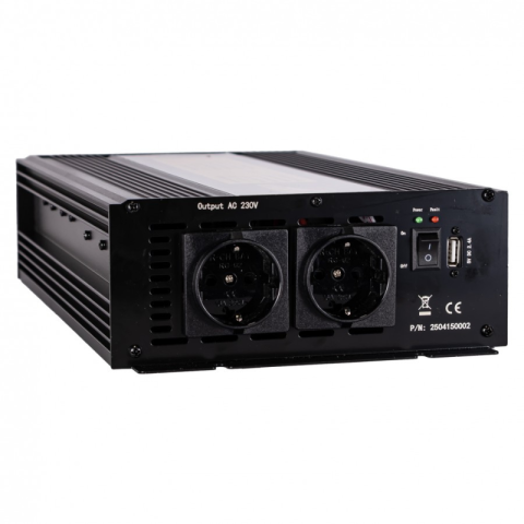 Convertor Tensiune Profesional, Invertor 24V DC la 230V AC, Putere 2000W-4000W, Doua Prize Schuko, USB 2.4A [3]