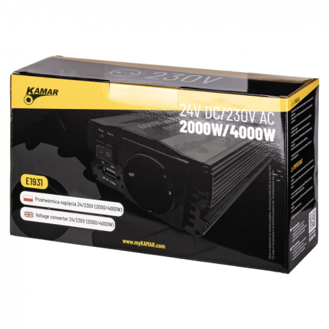 Convertor Tensiune Profesional, Invertor 24V DC la 230V AC, Putere 2000W-4000W, Doua Prize Schuko, USB 2.4A [5]