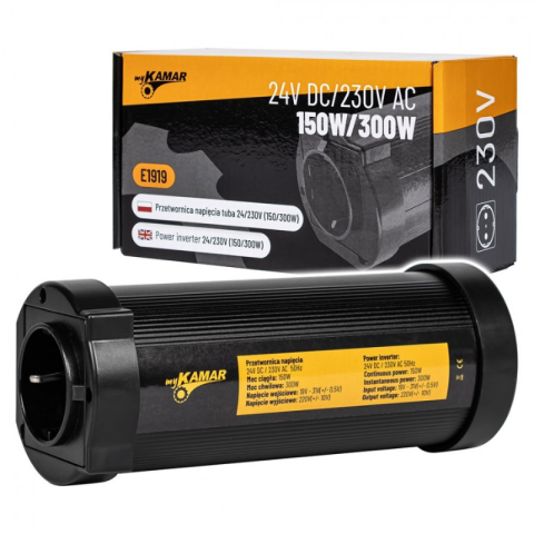 Noutati - Convertor Tensiune Tip Tub, Invertor 24V DC la 230V AC, Putere 150W-300W, Priza Schuko, 2 Porturi USB 2.4A