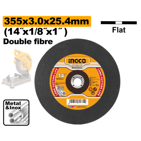 Disc abraziv INGCO pentru taiere metal si inox, 35,5 × 0,3 cm, gaura 2,54 cm [1]
