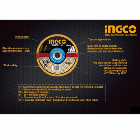 Disc abraziv, panza sefluire, degrosare metal 115mm - INGCO  MGD601151 [1]