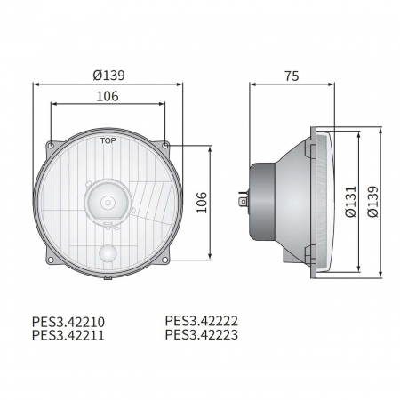 Far Tractor Rotund PES 3, 131 x 106, 2 functii, echipat cu bec 12V - Wesem  PES3.42210 [1]