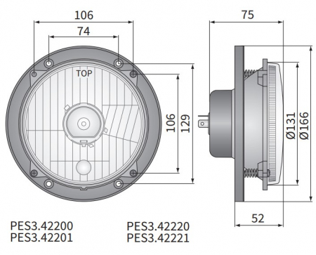 Far tractor rotund, PES3, echipat cu becuri, 12V [1]