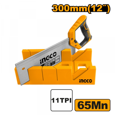 Fierastrau cu maner pentru taiere la unghi 45°, 90° cu suport plastic 300mm - INGCO  HMBS3008