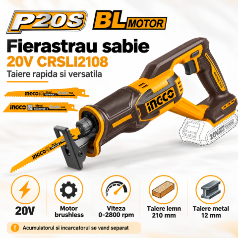 Fierastrau Sabie 20V Brushless, P20S, pentru lemn si metal [7]