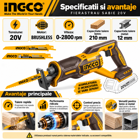 Fierastrau Sabie 20V Brushless, P20S, pentru lemn si metal [5]