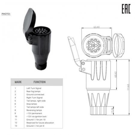 Fisa, priza electrica 13 pini, mama, 12V - Truck LED E1199 [3]