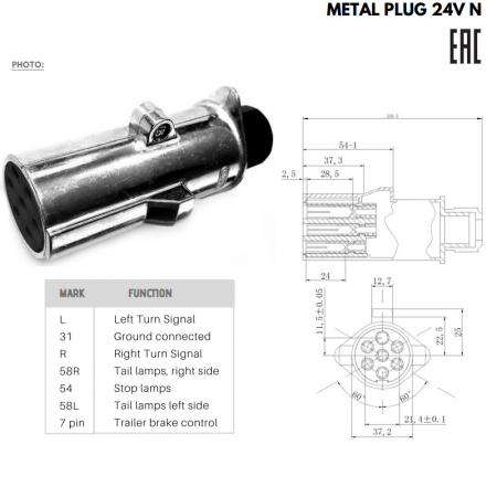 Fisa, stecher din aluminiu cu 7 pini, tip N, 12V - Truck LED E1266-A [4]