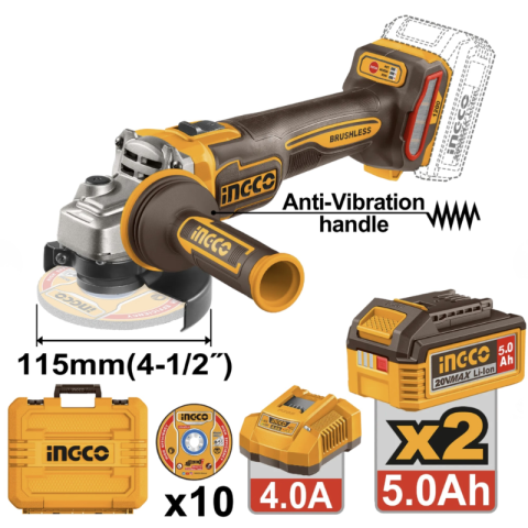Flex unghiular, 11.5cm brushless, 20V 1200W 3 viteze, 2 acumulatori 5Ah set