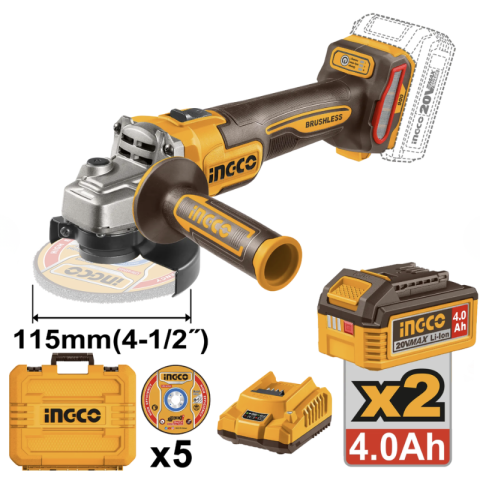Flex unghiular, 20V 11.5cm brushless, 900W 3 viteze, cu 2 acumulatori 4.0Ah