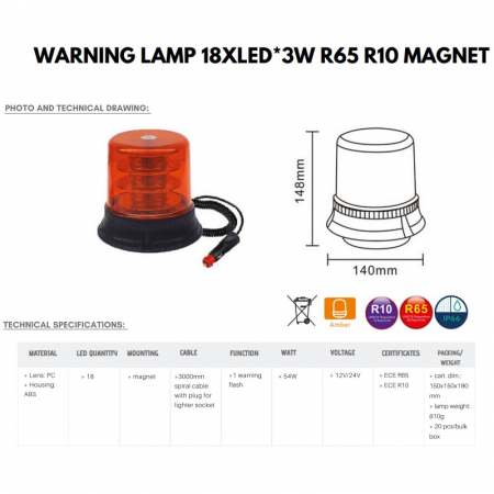 Girofar 54w, cu magnet si ventuza, LED, 14 x 14,8cm, 1224V - Truck LED ALR0010 [2]