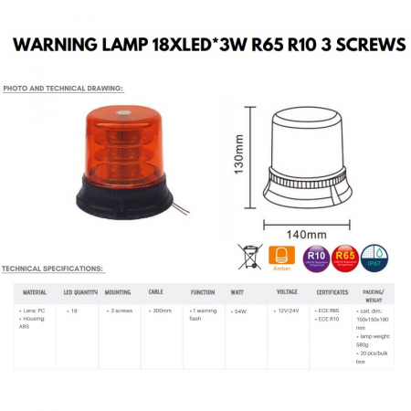 Girofar 54W, LED 14 x 13cm, 1224V - Truck LED ALR0011 [2]
