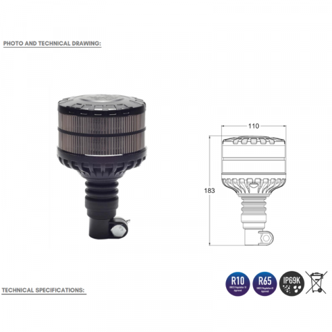 Girofar cu LED, carcasa alba, X Spider fumuriu, 2 functii, 12/24V, 11 x 18,3cm [8]