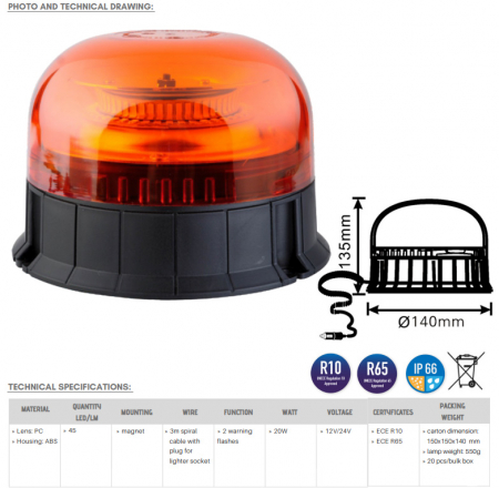 Girofar LED cu doua functii, fixare cu magnet si ventuza, 1224V - Truck LED ALR0101 [2]