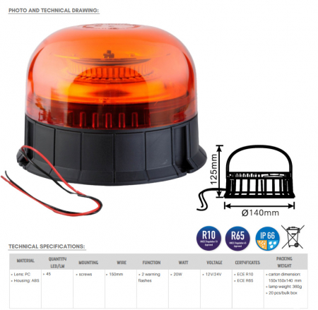 Girofar LED cu două functii, rotativ 12 24V, prindere în 3 suruburi - Truck LED ALR0100 [1]