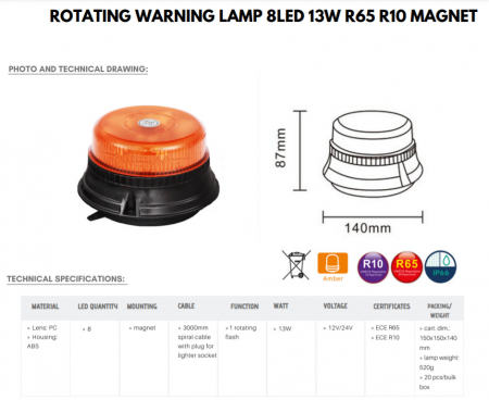 Girofar LED, joc lumini rotativ, 1224V, 140mm - Truck LED ALR0004-O [2]