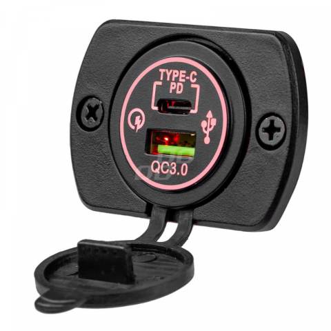 Incarcator Auto Incastrabil 12/24V, 2 x USB, Impermeabil, QC3.0 lumina rosie [5]