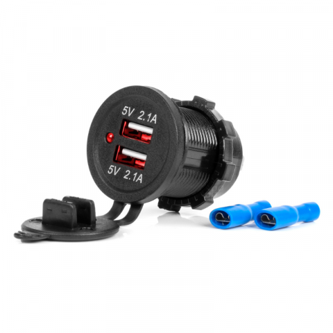 Incarcator Auto Incastrabil 12/24V, 2 x USB, Impermeabil, QC3.0 lumina rosie