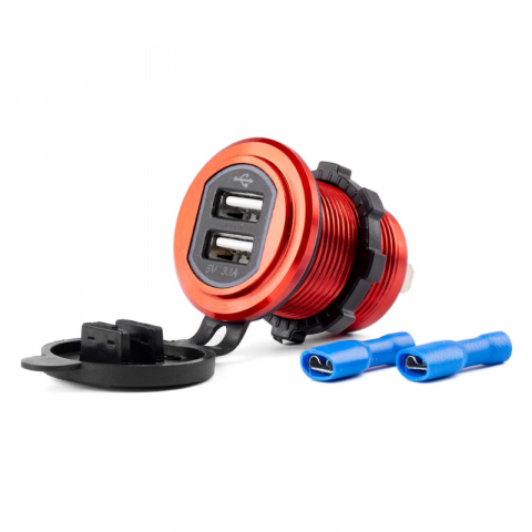Incarcator Auto Incastrabil 12/24V, 2x USB, Impermeabil