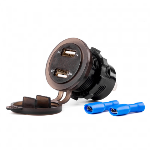 Incarcator Auto Incastrabil 12/24V, 2x USB, Voltmetru Digital, Impermeabil