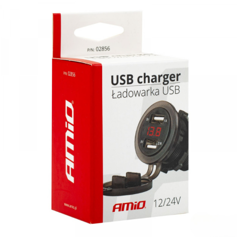 Incarcator Auto Incastrabil 12/24V, 2x USB, Voltmetru Digital, Impermeabil [3]