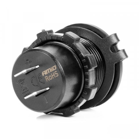 Incarcator Auto Incastrabil 12/24V, USB + USB-C QC3.0, Voltmetru LED Rosu, Impermeabil [1]