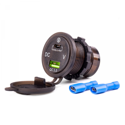 Incarcator Auto Incastrabil 12/24V, USB + USB-C, Voltmetru Digital, MOD-07