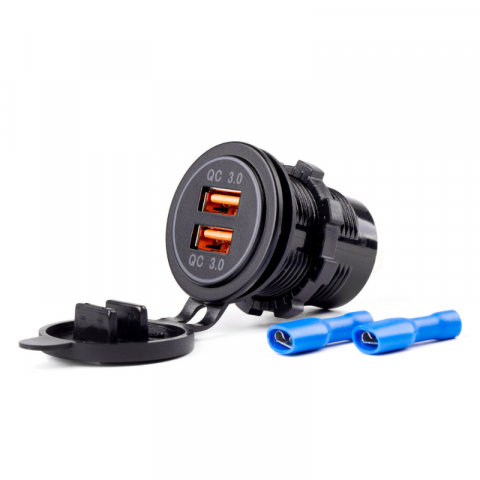 Incarcator Auto Incastrabil Impermeabil, 2 Porturi USB, 12V/24V