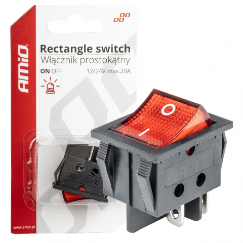 Intrerupator Auto Dreptunghiular 12V/230V cu Lumina Rosie, BU02