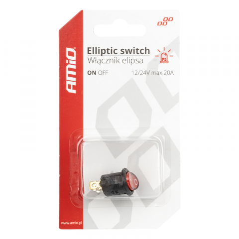 Intrerupator Auto Eliptic 12V/230V cu Lumina Rosie, BU02 [4]