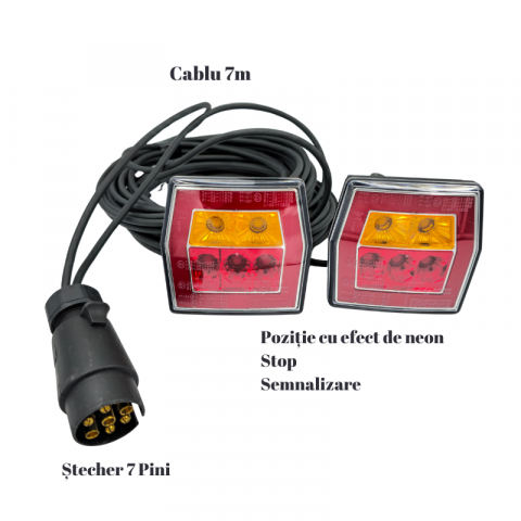 Kit lampi spate, triple - Kit instalatie lampi stop LED, semnalizare, triple remorca, 3 functii, 7pini