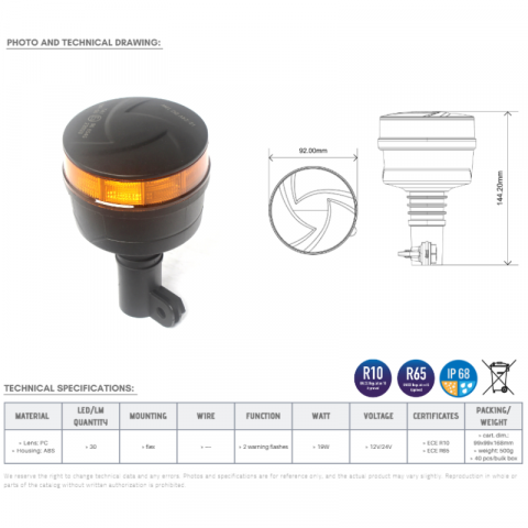 Lampa de Avertizare, Girofar cu LED si Montare Flexibila, 2 functii [3]