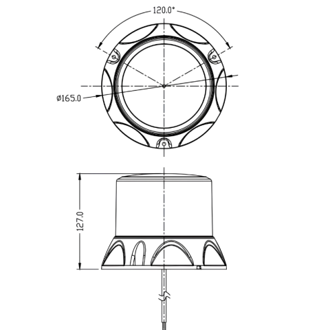 Lampa de avertizare LED 12/24V, girofar portocaliu cu dispersor alb, montaj în 3 suruburi, R65, Ø 16.5 cm [2]