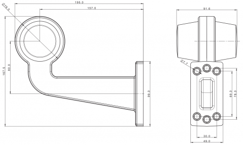 Lampa de gabarit cu brat lung, RETRO, alb / roșu, 12/24V, 19.5cm, tip L [2]