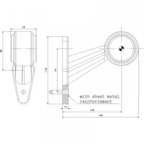 Lampa de Gabarit LED, Brat Oblic Scurt, Conector QS075 13.3cm, Cauciuc Flexibil, 12/24V, Alb/Rosu [5]